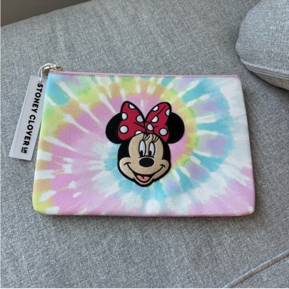 FABLE OG Minnie Mouse Patch Sewn on Stoney Clover Lane Tie-Dye Flat Pouch NWT